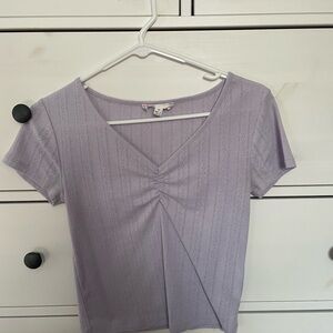 Pink Rose Purple Ruched Ribbed Crop Blouse